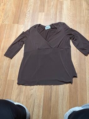 Raindance Maternity Chocolate Brown Faux Wrap Tunic Top 3/4 Sleeve